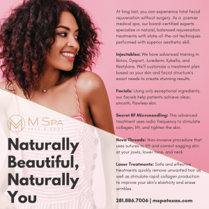 m spa face and body treatment options infographic
